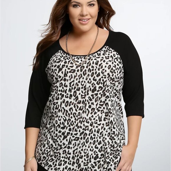 Torrid - Leopard Print - 3/4 Raglan Tee - Size 1 - Picture 6 of 7